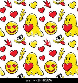 Liebe nahtlose Muster mit Comics Comic-Figuren. Valentinstag-Design. Vektorgrafik Stock Vektor