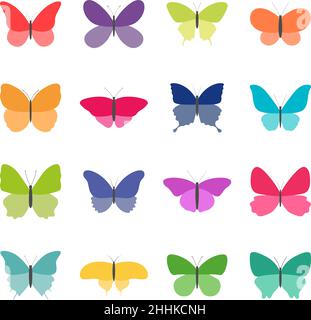 Satz von farbigen Schmetterlingen auf weißem Hintergrund, Vektor-Illustration Stock Vektor