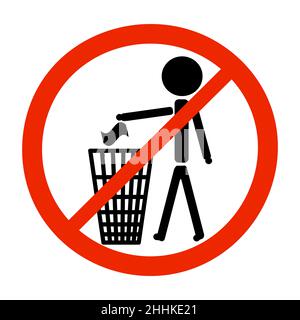Nicht Wurf Symbol auf weißem Hintergrund isoliert.Papierkorb mit menschlichen Figur in runden roten Verbot Zeichen.Papierkorb Symbol. Garbage.Stock Vektorgrafik sortieren Stock Vektor