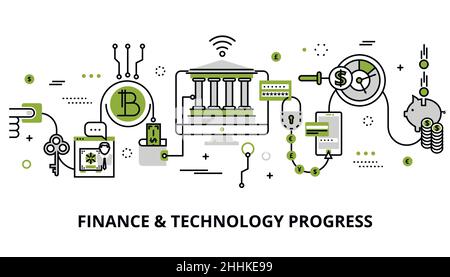 Moderne editierbare Linie Design Vektor Illustration, Konzept der modernen Wirtschaft, Finanzen und Technologie Fortschritt im Grünen Farbe, für Grafik und Web de Stock Vektor