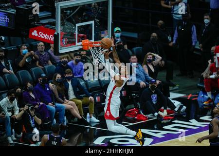 Houston Rockets Stürmer Christian Wood (35) erzielt den Ball beim NBA-Spiel zwischen den Houston Rockets vs Sacarmento Kings am Freitag, 14. Januar 2022 um den Th Stockfoto