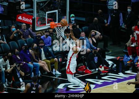 Houston Rockets Stürmer Christian Wood (35) erzielt den Ball beim NBA-Spiel zwischen den Houston Rockets vs Sacarmento Kings am Freitag, 14. Januar 2022 um den Th Stockfoto