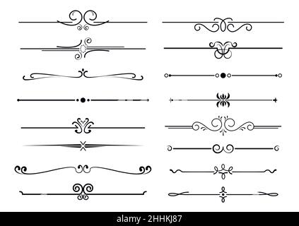 Set aus dekorativen filigranen Schnörkeln und dünnen Trennwänden. Klassische Vintage-Elemente, Vektorgrafik Stock Vektor