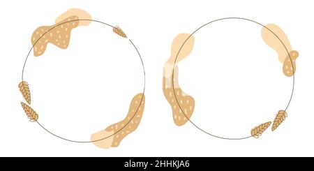 Set von Vektorrahmen mit Ähren aus Weizen und abstrakten Figuren. Textformen Agroindustrie, Bauernhof Stock Vektor