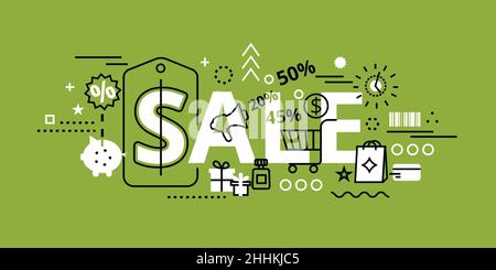 Moderne flach bearbeitbare Linie Design Vektor Illustration, Verkauf Konzept in Grün Farbe, für Grafik-und Web-Design Stock Vektor