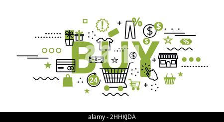 Moderne flach bearbeitbare Linie Design Vektor Illustration, kaufen Konzept in Grün Farbe, für Grafik-und Web-Design Stock Vektor