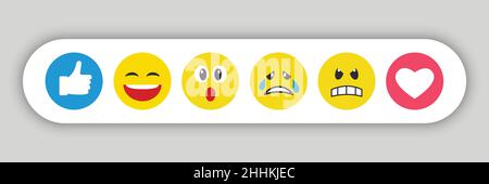 Set aus gelben Emoticons und Emojis, Vektordarstellung Stock Vektor