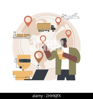 KI in Reise und Transport abstrakte Konzept Vektor Illustration. Künstliche Intelligenz im Transportwesen, KI-Reiseempfehlungen, Smart Booking, abstrakte Metapher für Echtzeit-Tracking. Stock Vektor