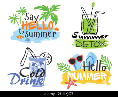 Set von Obst-Etiketten und Sticker. Vektorgrafik im Aquarellstil, für Grafik- und Webdesign Stock Vektor