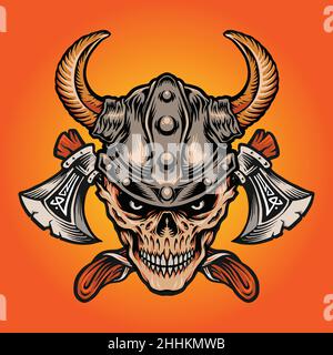 Viking Nordic Warrior Skull Axe isolierte Vektor-Illustrationen für Ihre Arbeit Logo, Maskottchen Merchandise T-Shirt, Aufkleber und Label-Designs, Poster Stock Vektor