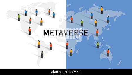 Metaverse online Virtual Reality digitale Weltkarte peoplecrowd in zweierlei Leben Stock Vektor