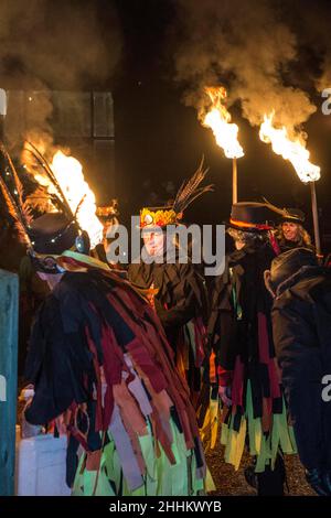 Wassailing im Michelham Priory, Sussex 2022 Segnung der Obstgärten, um eine gute Ernte für das Jahr zu gewährleisten. Bild Terry Apply Stockfoto