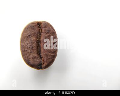 Nahaufnahme einer Kaffeebohne auf weißem Hintergrund Stockfoto
