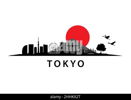 Tokyo City Landscape, Skyline der Hauptstadt Japans, Gastgeber der Olympischen Spiele 2021 Stock Vektor