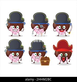 Cartoon-Charakter der Erdbeer-Schokolade Liebe mit verschiedenen Piraten Emoticons. Vektorgrafik Stock Vektor
