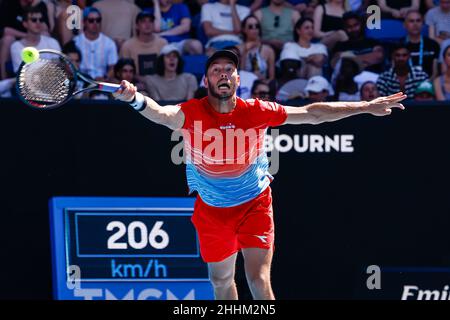 Melbourne, Australien. 25th Januar 2022. Tennis: Grand Slam - Australian Open, Doppel, Männer, Viertelfinale: Kokkinakis/Kyrgios (Australien) - Pütz/Venus (Deutschland/Neuseeland). Tim Pütz ist im Einsatz. Quelle: Frank Molter/dpa/Alamy Live News Stockfoto
