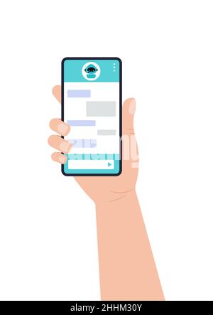 Chat bot Dialoge-Fenster mit niedlichen ai Roboter auf Bar flat Symbol isoliert. Stock Vektor