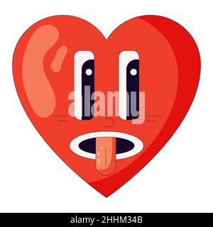 Comic-Herz-Element im trendigen Retro-Cartoon-Stil. Lustige Cartoon Herz Charakter. Vektordarstellung des Herzelements. Stickerpaket, Poster, Drucke. Stock Vektor