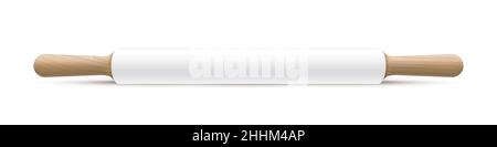 Vektordarstellung für Nudelbolzen. 3D Holz- und Kunststoff-Walzenwerkzeug zum Rollen des hausgemachten Teigs vor dem Backen, Küchenausstattung, Bäckerutensilien colle Stock Vektor