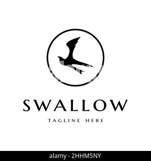 Runde Linie mit Flying Swallow Vektor-Logo-Design Stock Vektor