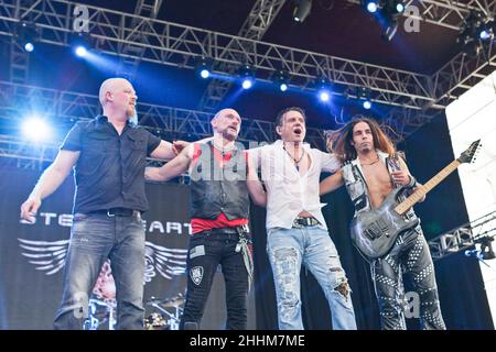 07. August 2015 - Südkorea, Incheon : die amerikanische Rockband Steel Heart spielt auf der Bühne während des Pentaport Rock Festivals 10th in Incheon, Südkorea. Stockfoto