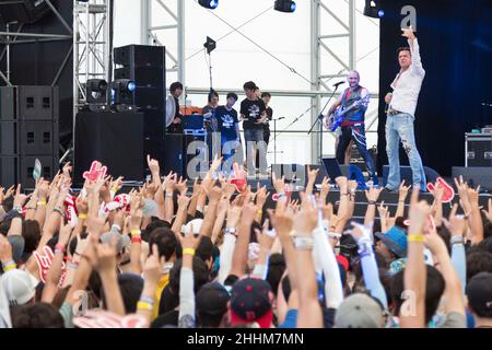 07. August 2015 - Südkorea, Incheon : die amerikanische Rockband Steel Heart spielt auf der Bühne während des Pentaport Rock Festivals 10th in Incheon, Südkorea. Stockfoto