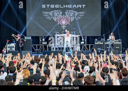 07. August 2015 - Südkorea, Incheon : die amerikanische Rockband Steel Heart spielt auf der Bühne während des Pentaport Rock Festivals 10th in Incheon, Südkorea. Stockfoto