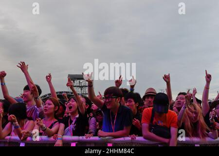 26. Juli 2015 - Südkorea, Ansan : Motorohead tritt während des Ansan M Valley Rock Festivals auf der Bühne auf. Jedes Jahr im juli findet das Rock Festival statt. (Ryu Seung-il/Polaris) Stockfoto