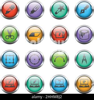 Entwerfen Sie Vektorsymbole auf Farbglasschaltflächen Stock Vektor