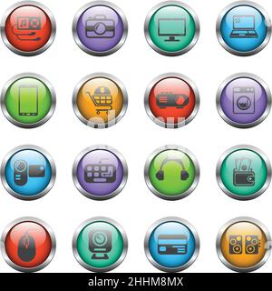 Elektronik Supermarkt Vektor-Symbole auf Farb-Glas-Tasten Stock Vektor