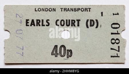 Ticket für die Londoner U-Bahn der Vintage 1970s - Stockfoto