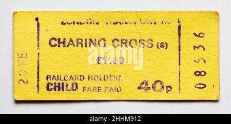 Vintage 1970s London Underground Train Ticket - Charing Cross Stockfoto