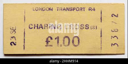 Vintage 1970s London Underground Train Ticket - Charing Cross Stockfoto