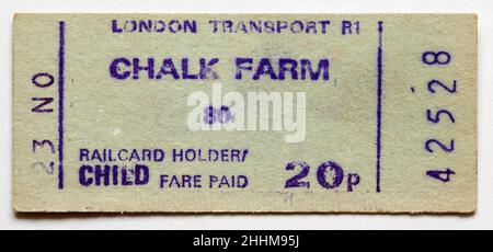 Vintage 1970s London Underground Train Ticket - Chalk Farm Stockfoto