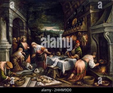 Christus im Haus Maria, Martha und Lazarus, Gemälde in Öl auf Leinwand von Jacopo Bassano, um 1577 Stockfoto