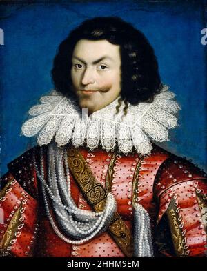 George Villiers (1592-1628), 1st Herzog von Buckingham, englischer Höfling, Staatsmann und Mäzen der Künste, Porträtmalerei von Paul van Somer, 1576-1621 Stockfoto