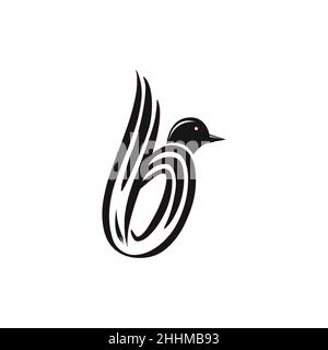Inspiration für das Vogel-Logo-Design mit dem Buchstaben b als Form von Körper und Schwanz ist das Buchstabe b Vogel-Logo schwarz auf weißem Hintergrund Stock Vektor