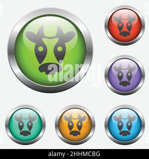 Kuhvektor-Symbol auf farbigen Glasschaltflächen Stock Vektor