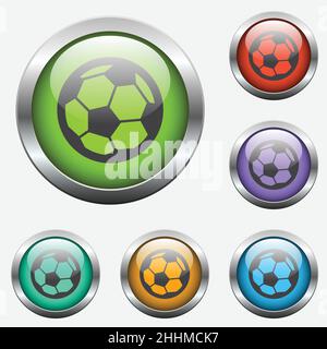 Fußball-Vektor-Symbol auf Farbglas-Tasten Stock Vektor