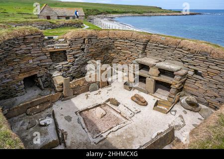 Neolithische Siedlung von Skara Brae neben der Bay of Skaill in der Nähe von Sandwick auf dem Festland Orkney in Schottland Stockfoto