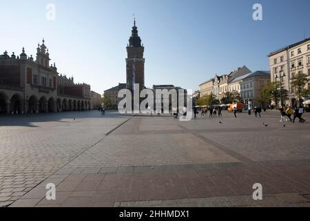 Rynek Glowny, der Marktplatz in Krakau Polen Stockfoto