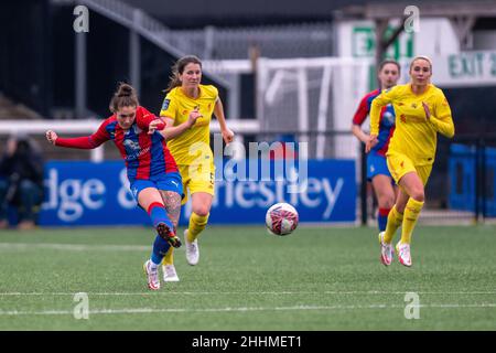 Bromley, Großbritannien. 23rd Januar 2022. Hayes Lane, Bromley, England, 23rd 2022. Januar Coral-Jade Haines (22 Crystal Palace) während des FA Womens Championship-Spiels zwischen Crystal Palace und Liverpool in Hayes Lane, Bromley, England am 23rd. Januar 2022. Stephen Flynn/SPP Kredit: SPP Sport Pressefoto. /Alamy Live News Stockfoto