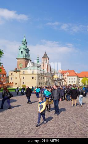 KRAKAU, MALOPOLSKIE POLEN - 30. April 2017: Touristen besuchen das königliche Schloss Wawel. Besuch in Krakau Stockfoto