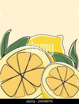 Frische Zitronen isoliert auf gelbem Hintergrund. Vegetarisches Konzept. Vektorgrafik. Flacher Style. Vektor-Grußkarte für Ihr Design Stock Vektor