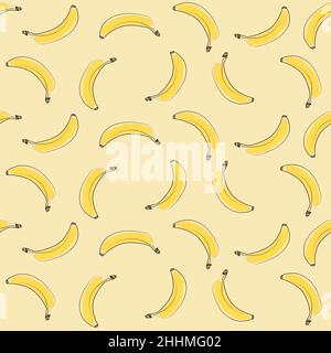 Fruchtmuster mit Banane auf gelbem Hintergrund. Vektorgrafik. Modernes exotisches Design für Papier, Cover, Stoff, Inneneinrichtung und andere Nutzer Stock Vektor