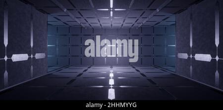 Sci-Fi Digital Future Raumschiff Dunkel mit dunkelgrauen Farben Hintergrund Alien Concept 3D Illustration Stockfoto