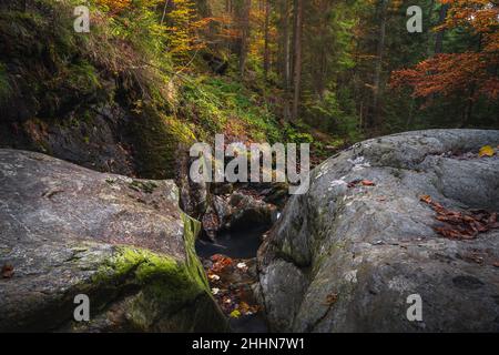 Wasserfall im Wald. Wasserfall im Nationalpark Bayerischer Wald Bayerischer Wald. Stockfoto