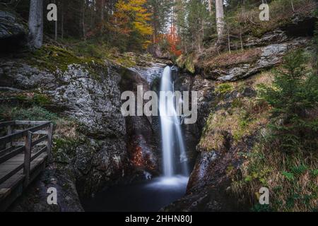 Wasserfall im Wald. Wasserfall im Nationalpark Bayerischer Wald Bayerischer Wald. Stockfoto