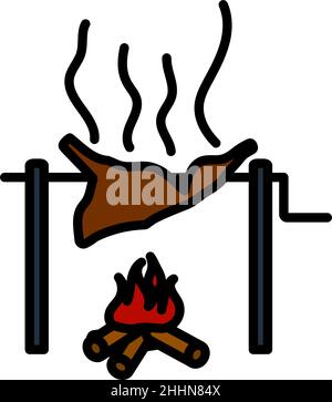 Symbol Für Das Braten Von Fleisch. Editierbare Fett Formatigte Kontur Mit Farbfüllungsdesign. Vektorgrafik. Stock Vektor