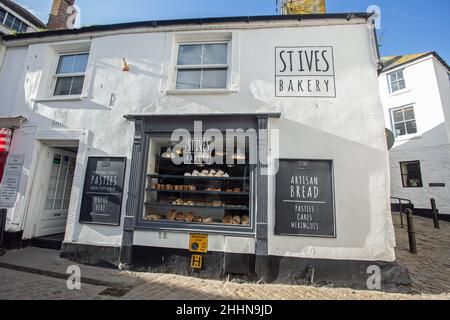 St Ives, Cornwall, England, Januar 20th 2022, Blick auf den St. Ives Bakery Shop Stockfoto